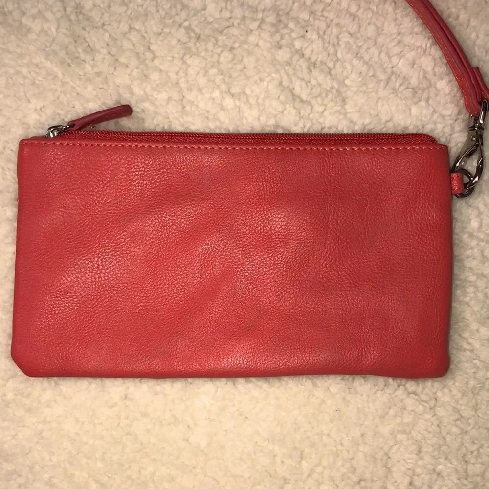 Miche Faux Leather Coral Pleated Front Detail Wristlet Wallet Make up Bag